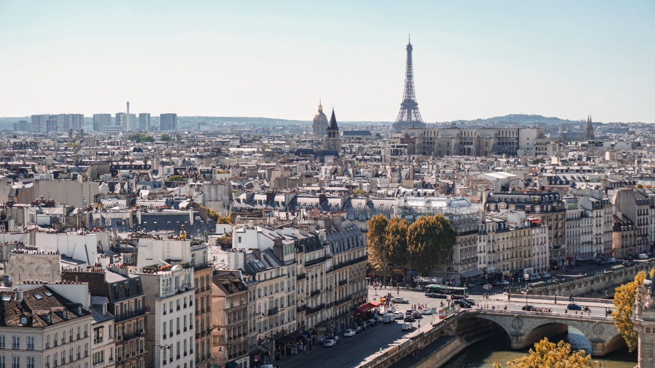 A view of Paris from the top of the Eiffel Tower.