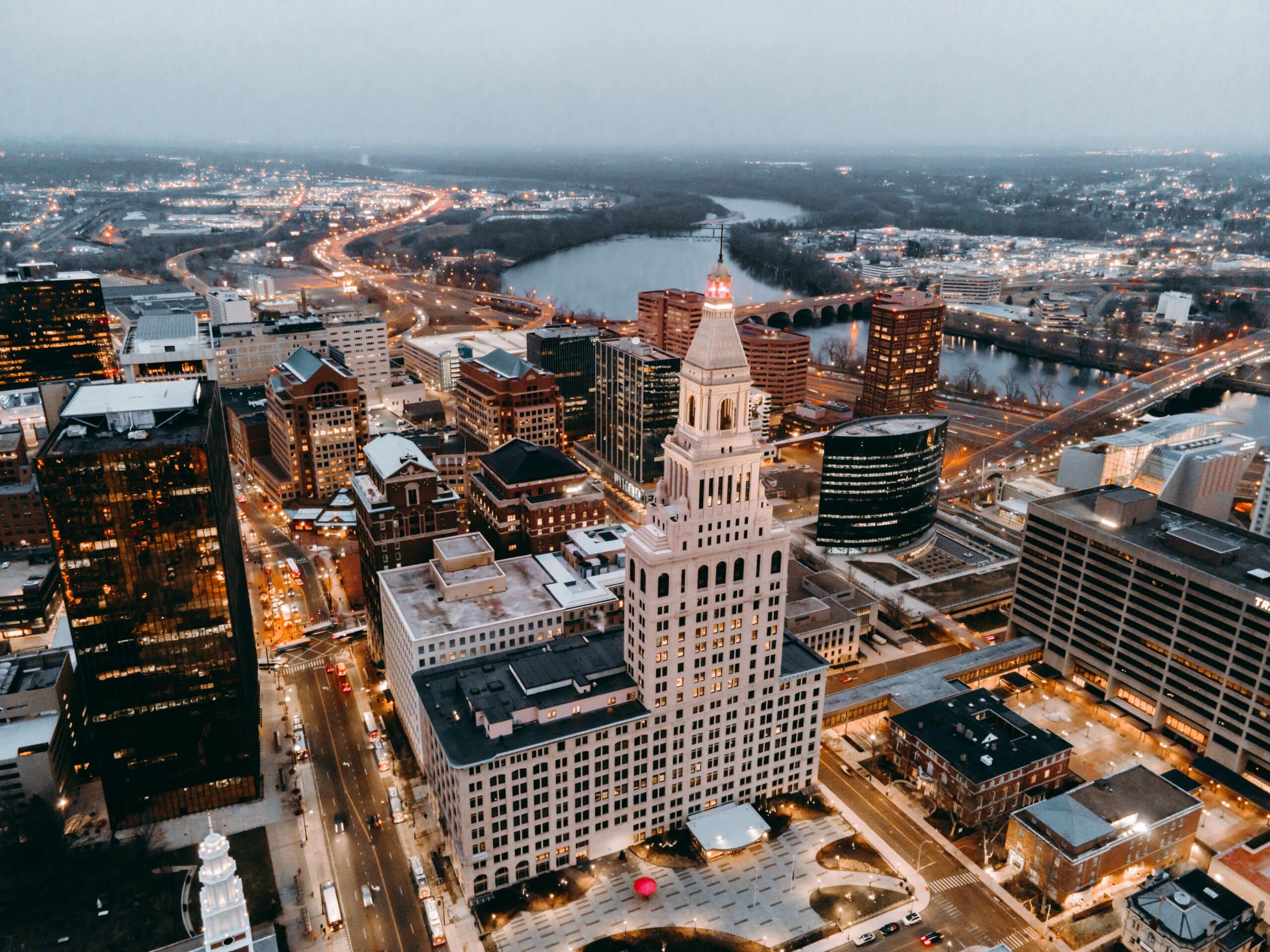 An aerial view of the city of boston, massachusetts.