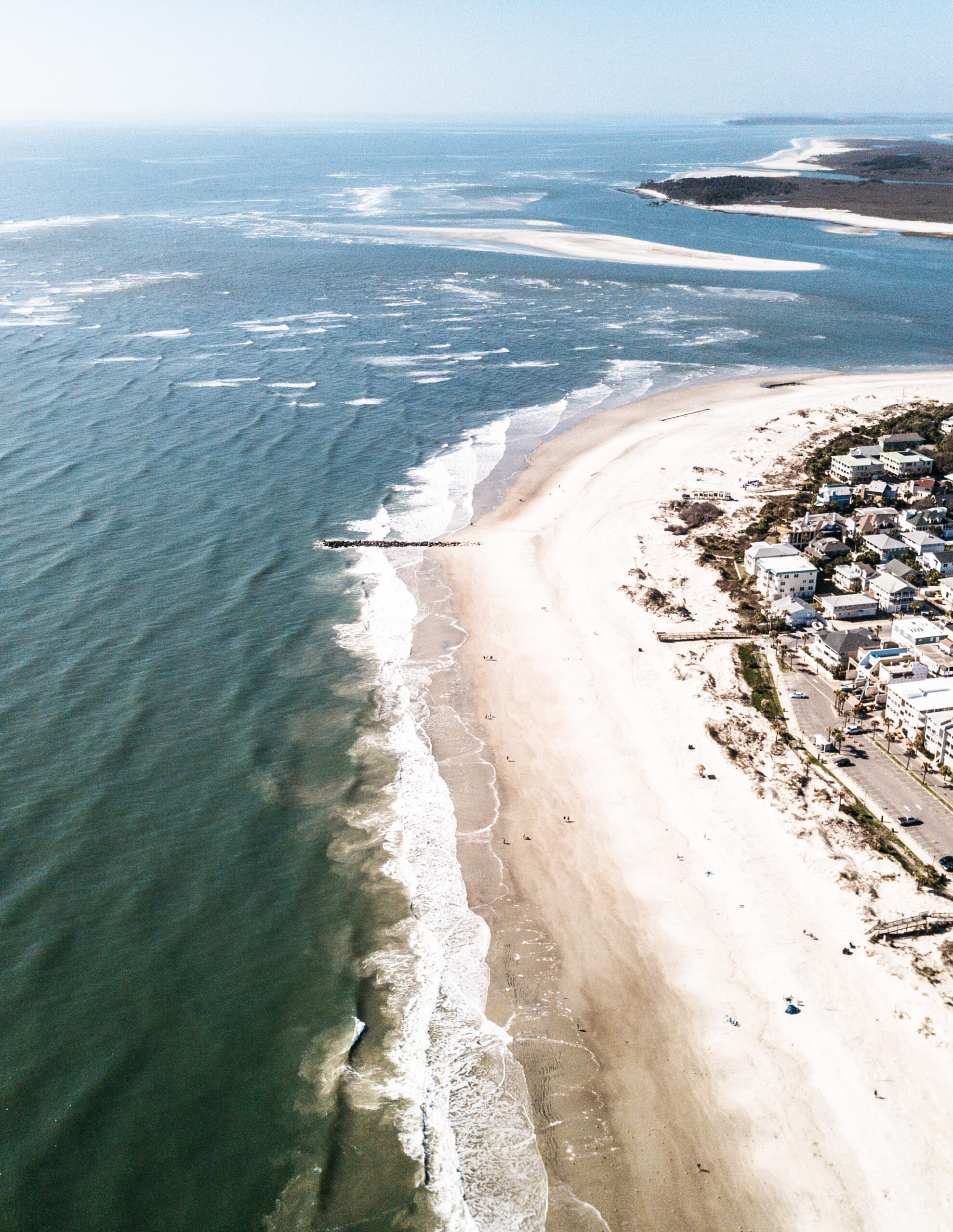 An aerial view of a beach and ocean during the Critz Tybee Run Fest weekend.