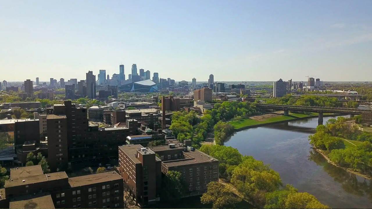 An aerial view of the Medtronic Twin Cities Marathon in Minneapolis.